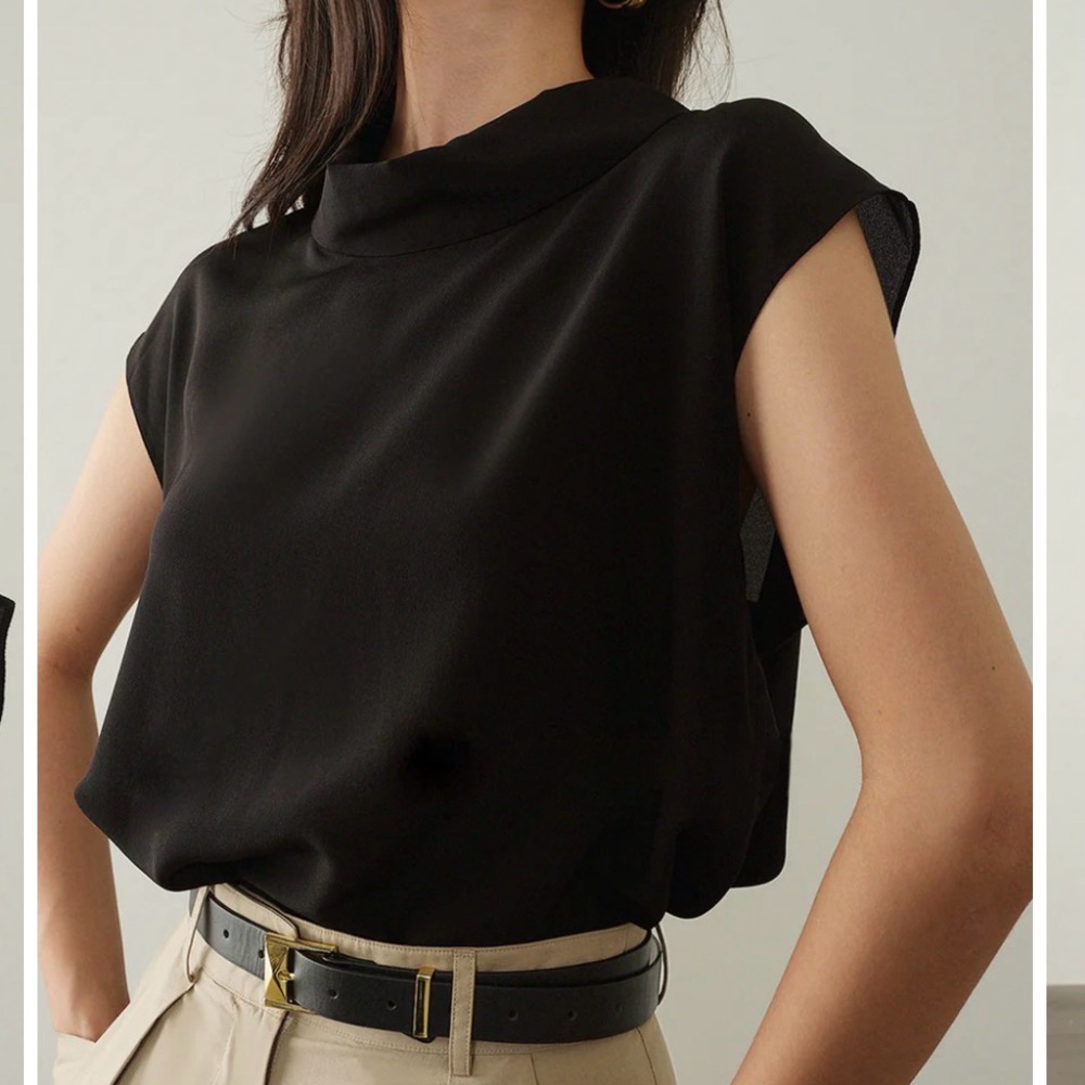 NWT Commense Black Leisure Cap Sleeve Shirt XS